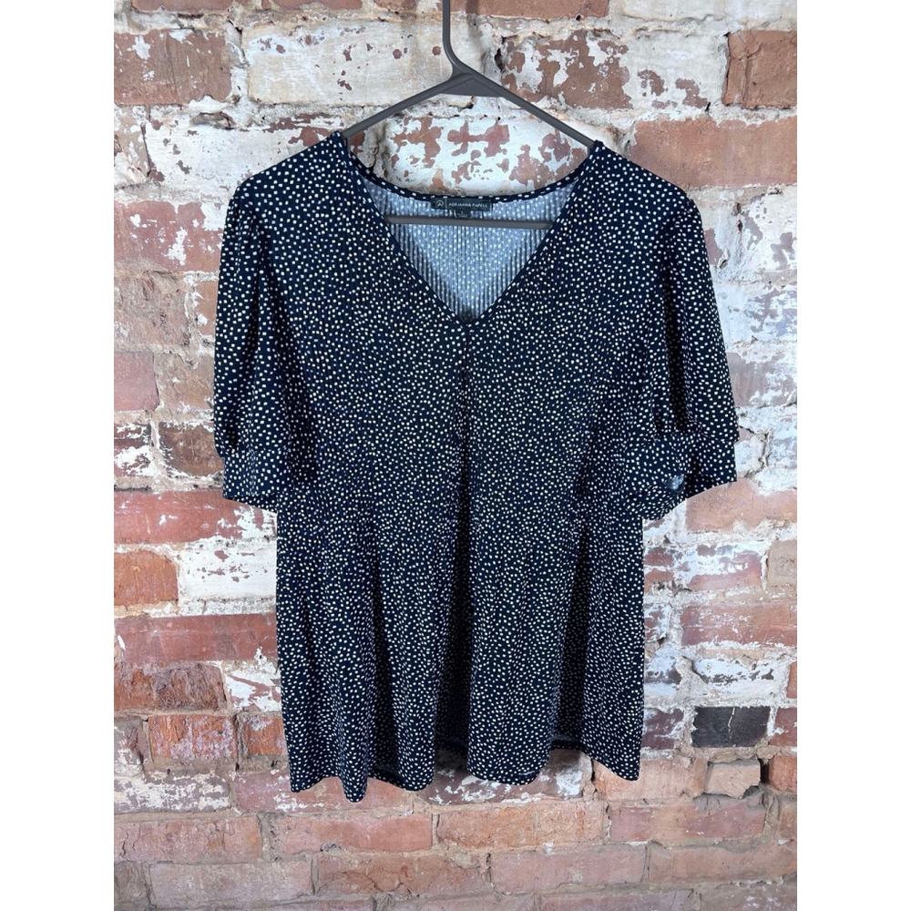 ADRIANNA PAPELL Blouse Size Medium In Black With All over Irregular Dot Pattern